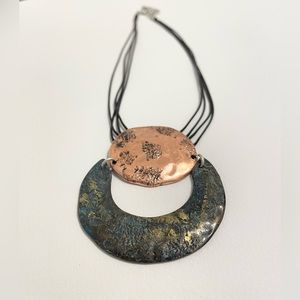 Vintage America Brass and Patina with Black Leather String
